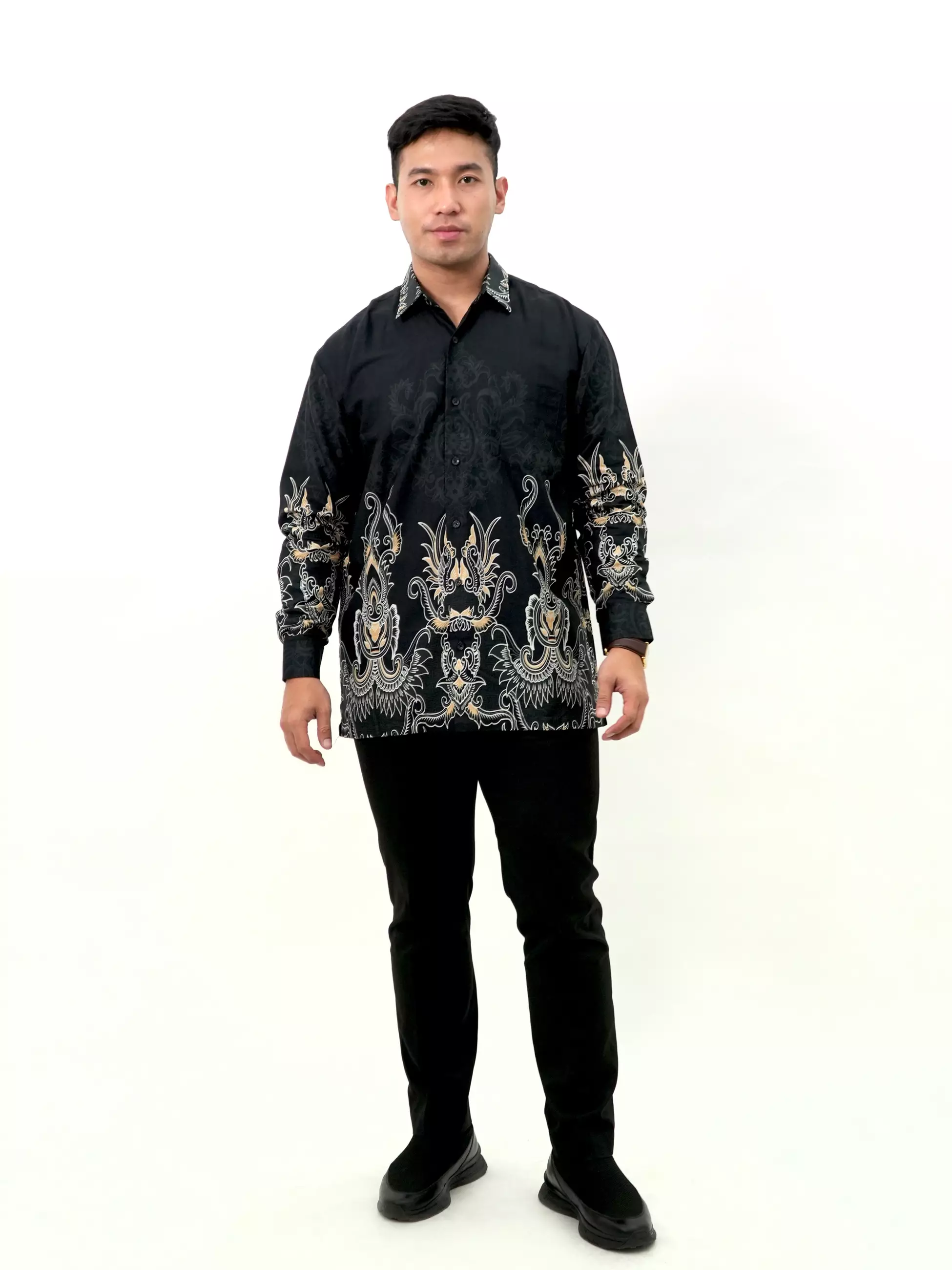 Kemeja Batik Lengan Panjang Hitam Kuning 16774