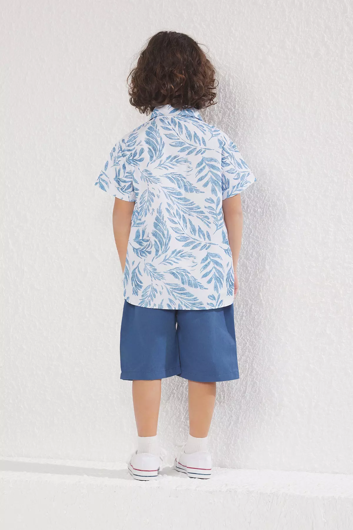 Boy's Blue Tropical Printed Cotton Shirt And Shorts Set - Tkdss25Au00035