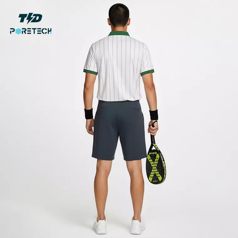 MSB11 Jersey Padel Pria Polo PoreTech "green ver stripes" putih hijau