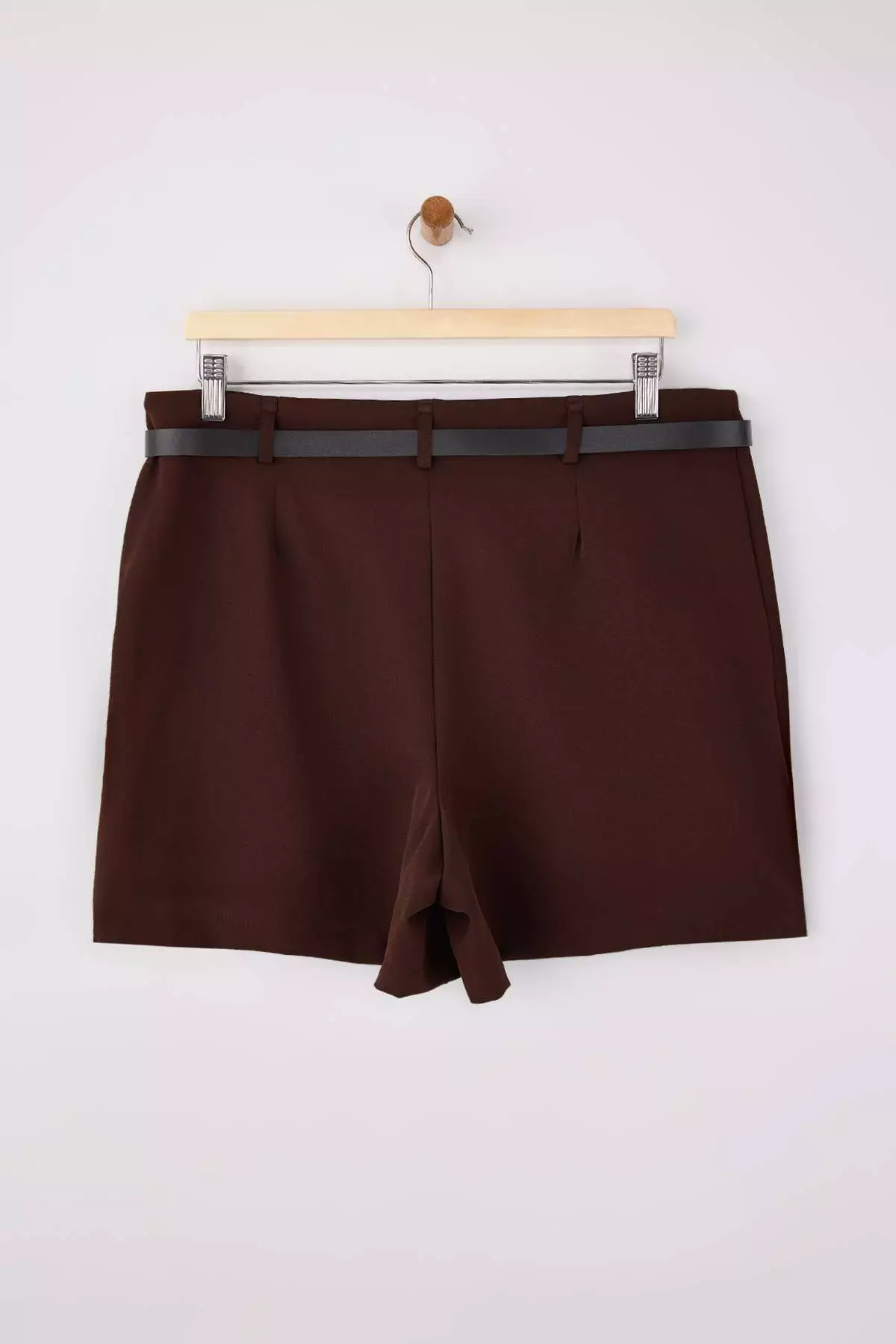 Brown Belted Mini Plus Size Woven Shorts Skirt Shorts & Bermuda Tbbaw26Ap00010