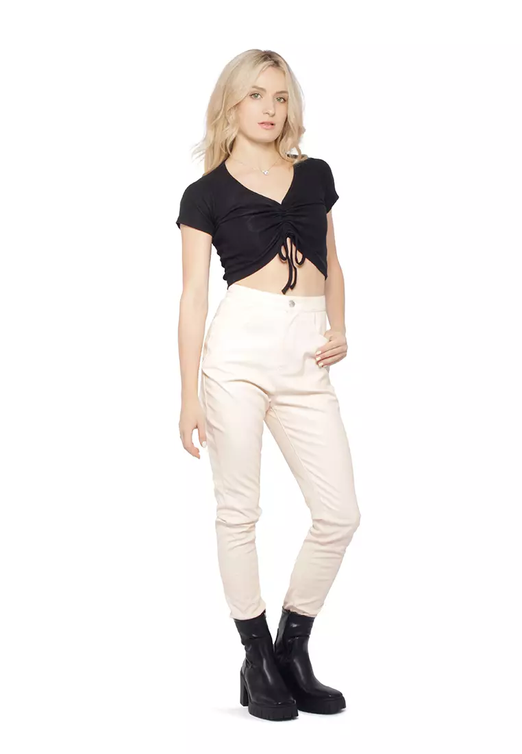 Black Drawstring Detail Crop Top