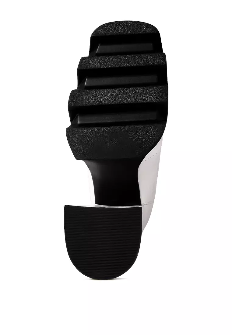 White High Platform Block Heel Lace Up Biker Boots