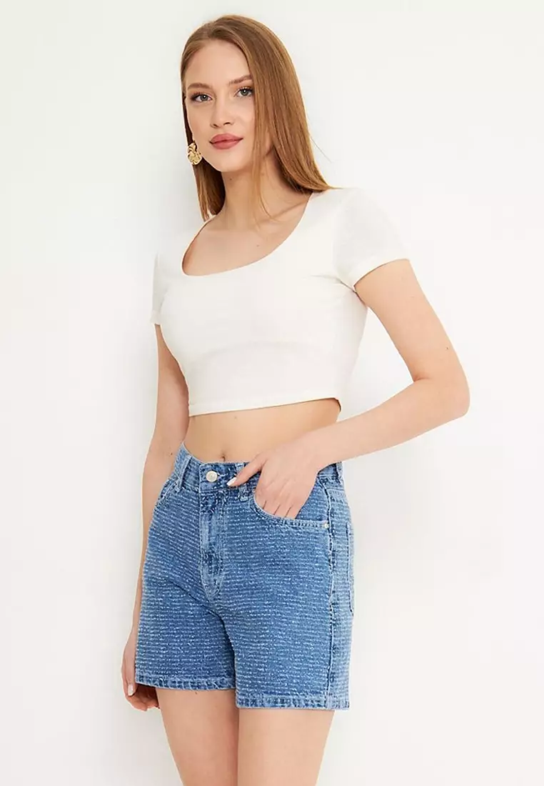 Blue High Waist City Boy Denim Shorts Twoss25Sr00144