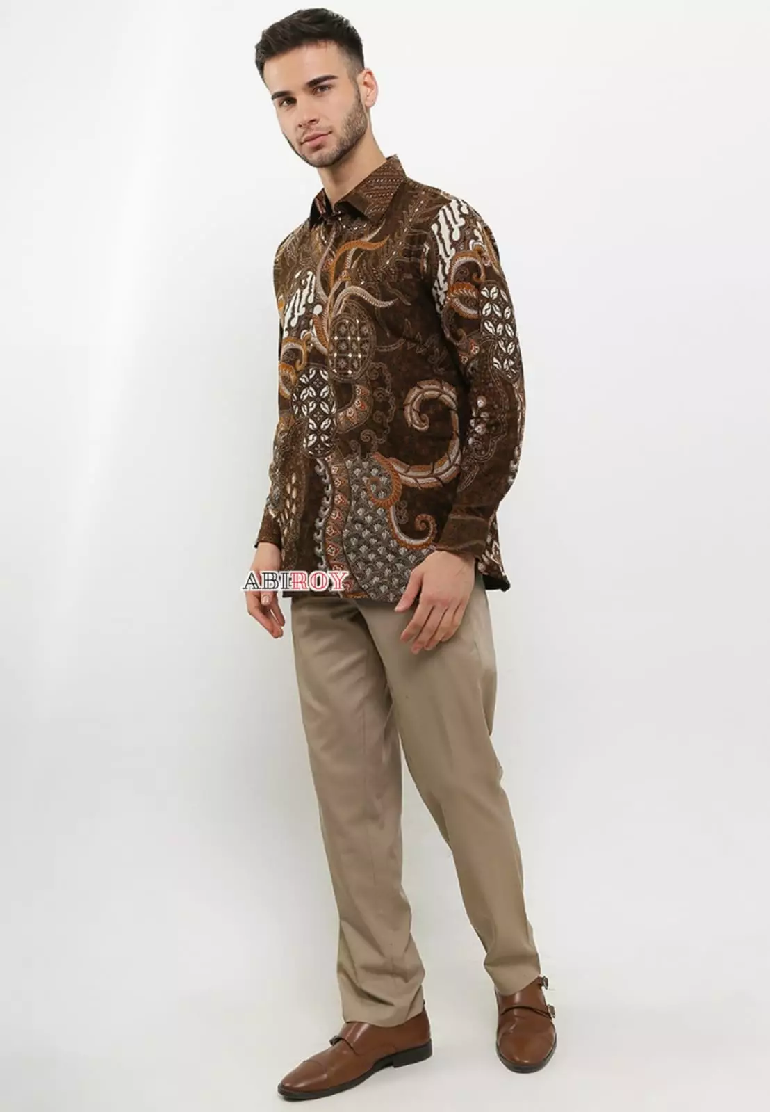 Kemeja Batik Pria Premium Slimfit Elegant Modern Lengan Panjang Kertajaya Coklat