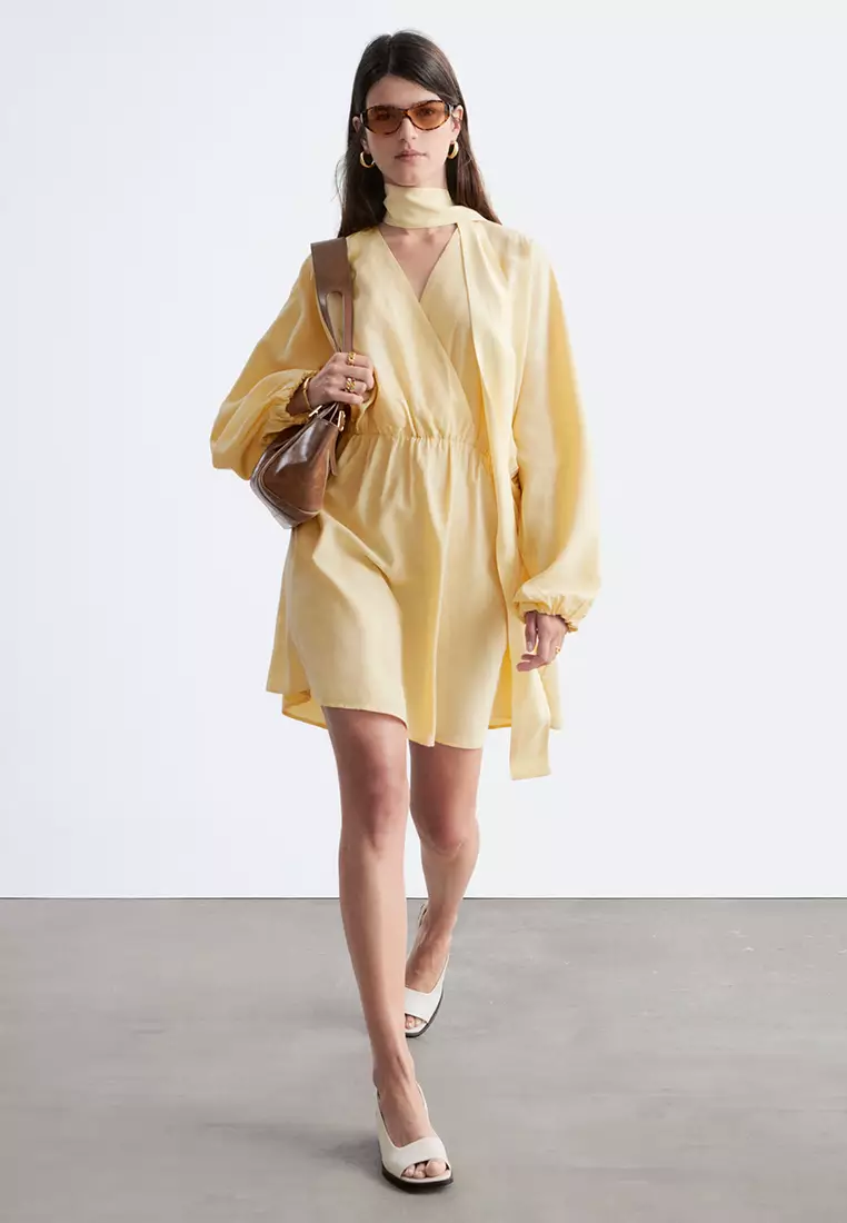 Scarf-Detail Wrap Mini Dress
