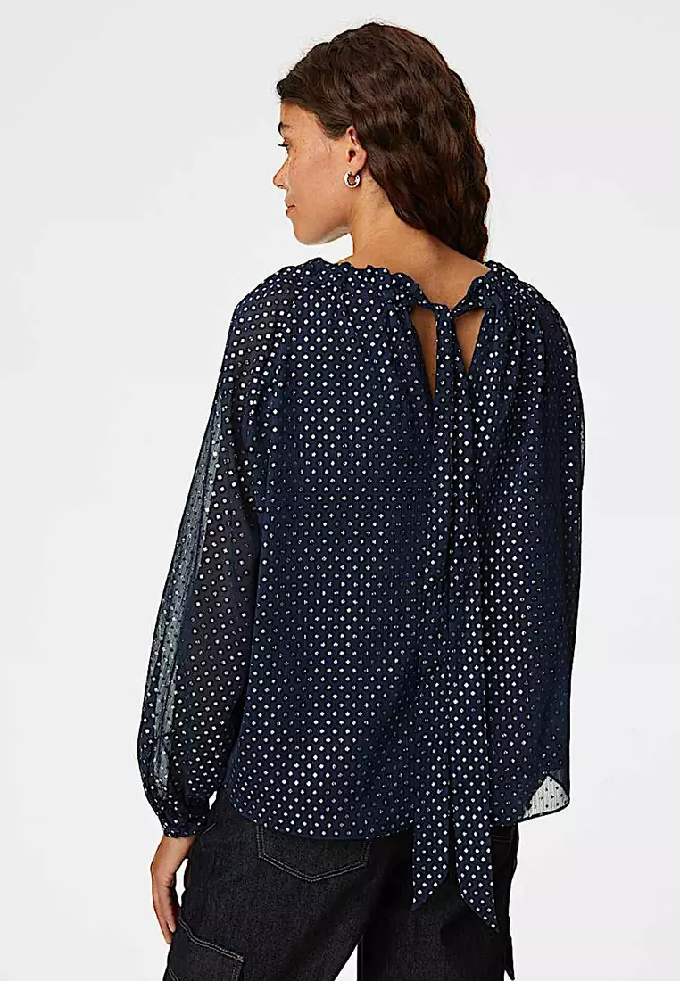 Foil Print Round Neck Blouse