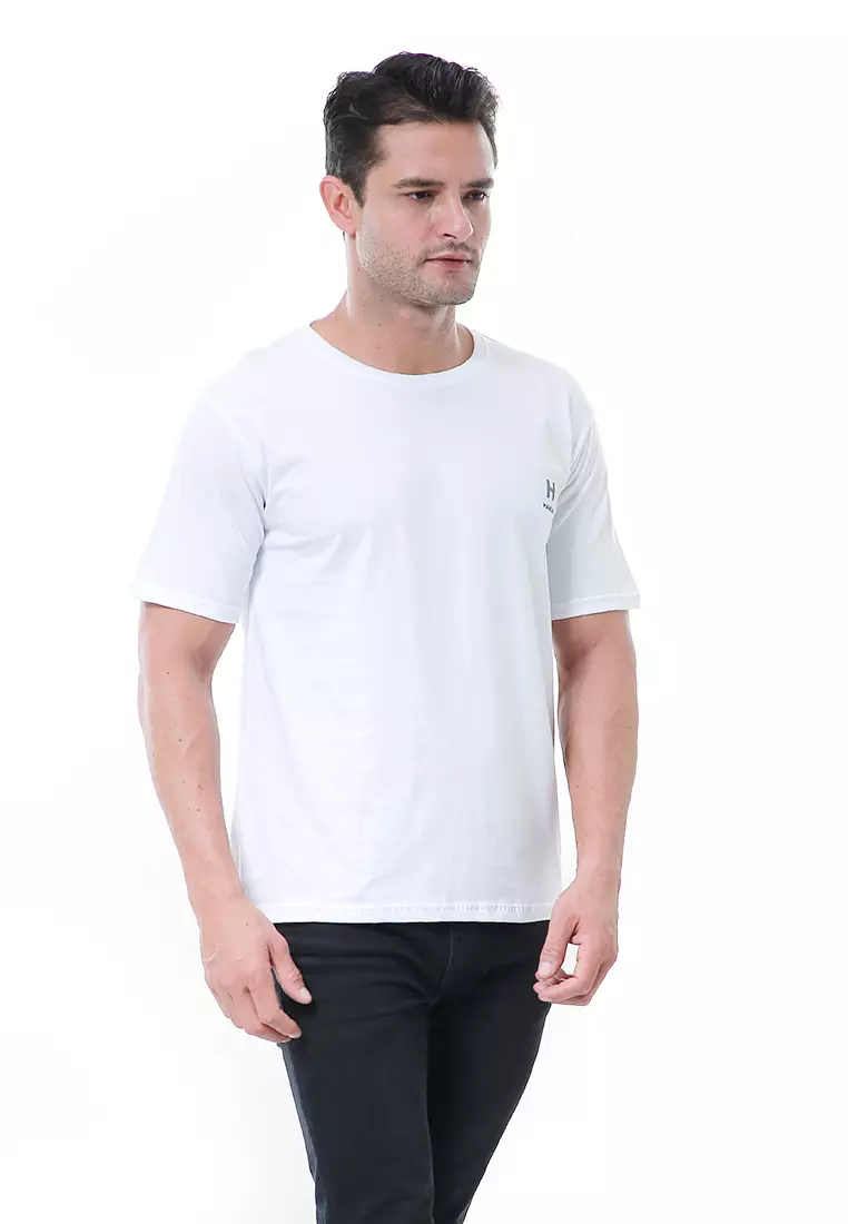 Aisley Atasan Pria Kaos Polos Lengan Pendek Casual T-Shirt Desain Simple Material Cotton ORIGINAL - White