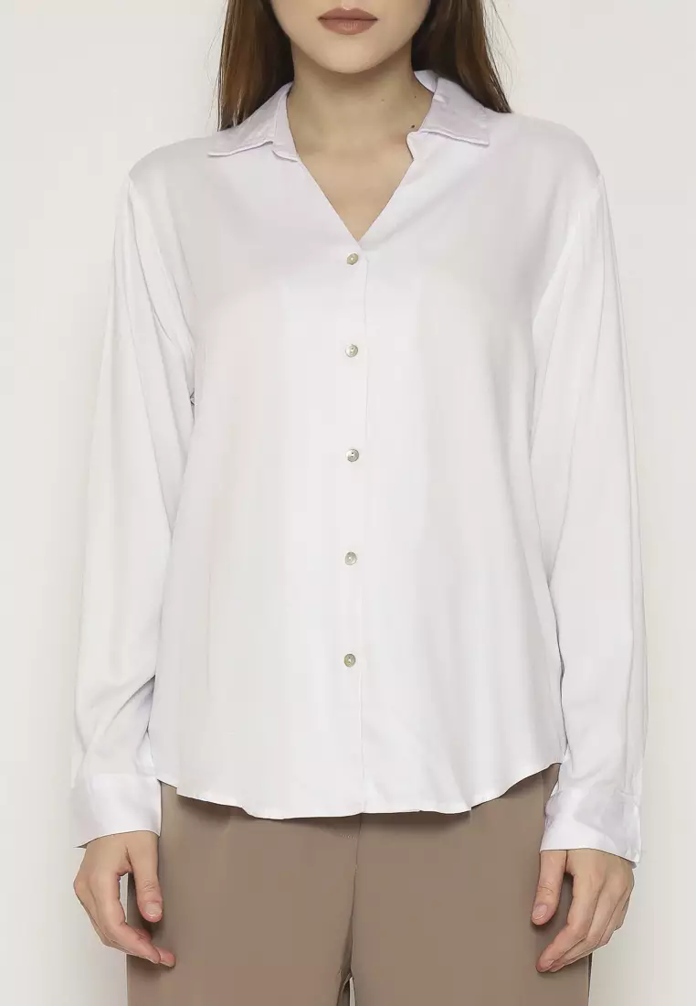 Urban Exchange Milla White Blouse - Atasan Blouse Wanita Lengan Panjang