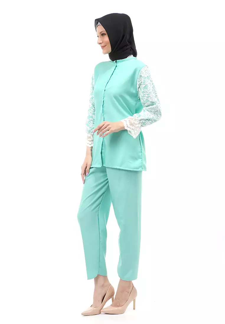 Samantha Tunik Muslimah Set Atasan Bawahan Wanita Premium Quality - Green