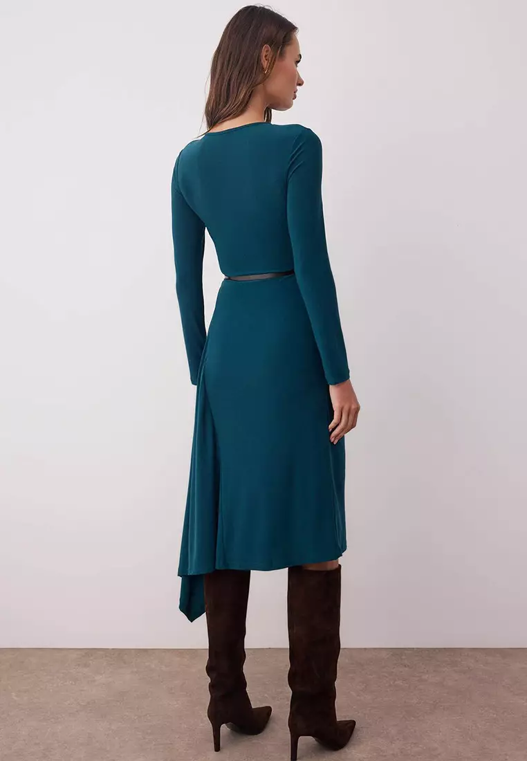 Belted A-Line Midi Dress