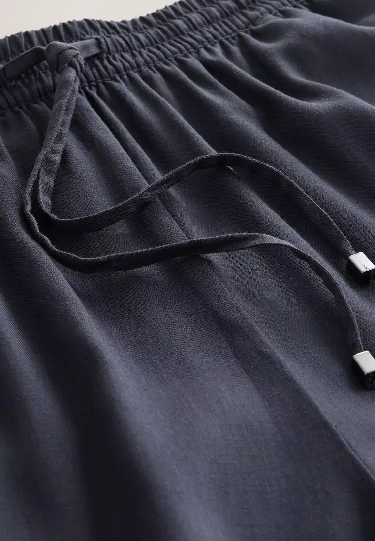 Pull On Wide Leg Trousers With Linen