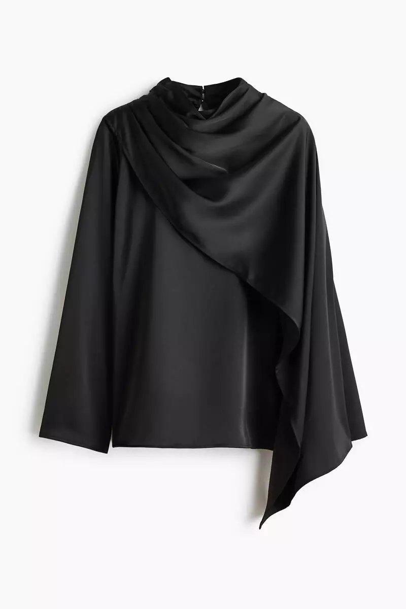 Shawl-detail satin blouse