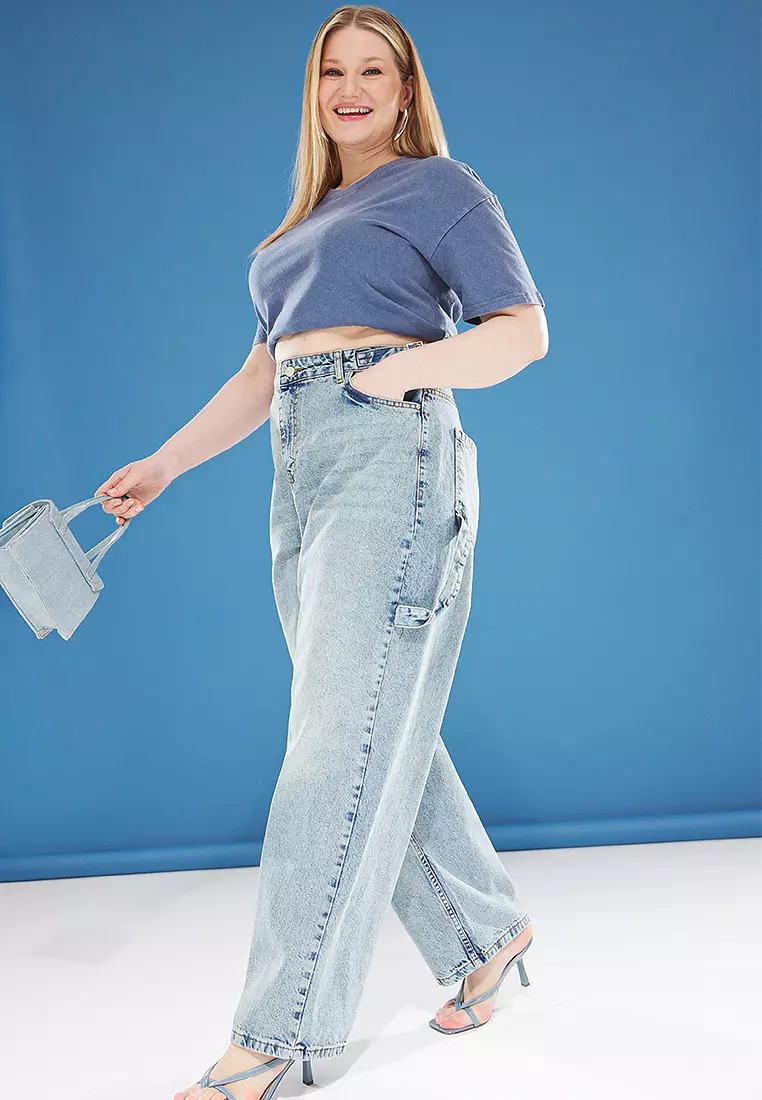High Waist Pipe Leg Plus Size Jeans