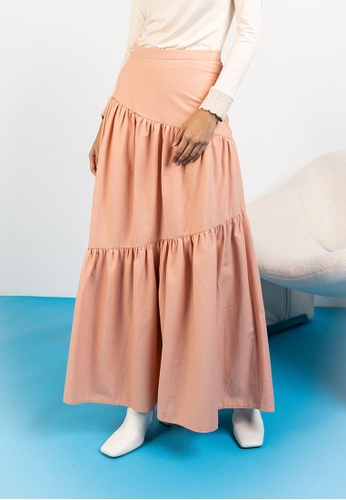 Lubna pink Linen Maxi Flared Skirt 3FD39AACCC1CD2GS_1