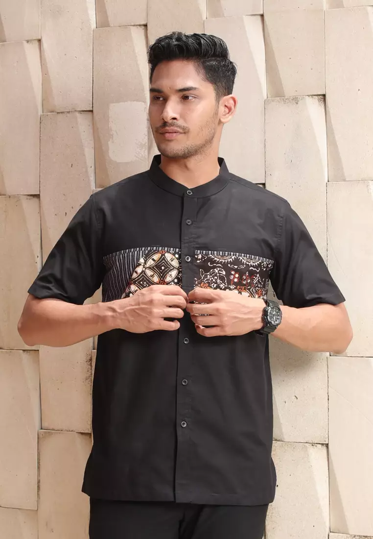 Hadinata Batik Koko Cap Pendek Faiz Black Raya Series
