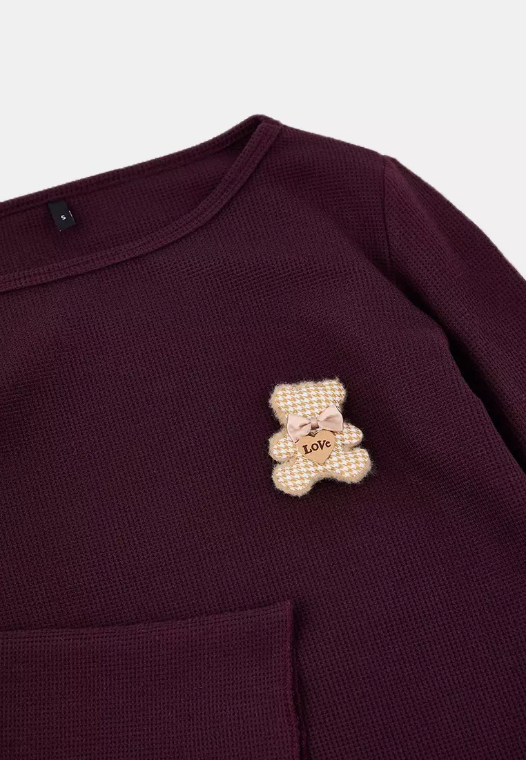 Brown Teddy Bear Soft Winter Waffle Knitted Pajama Set Thmaw26Pt187