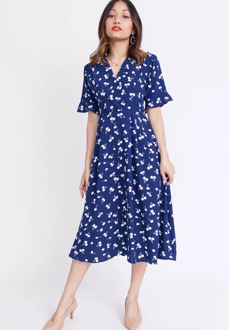 Cherry print wrap dress sale