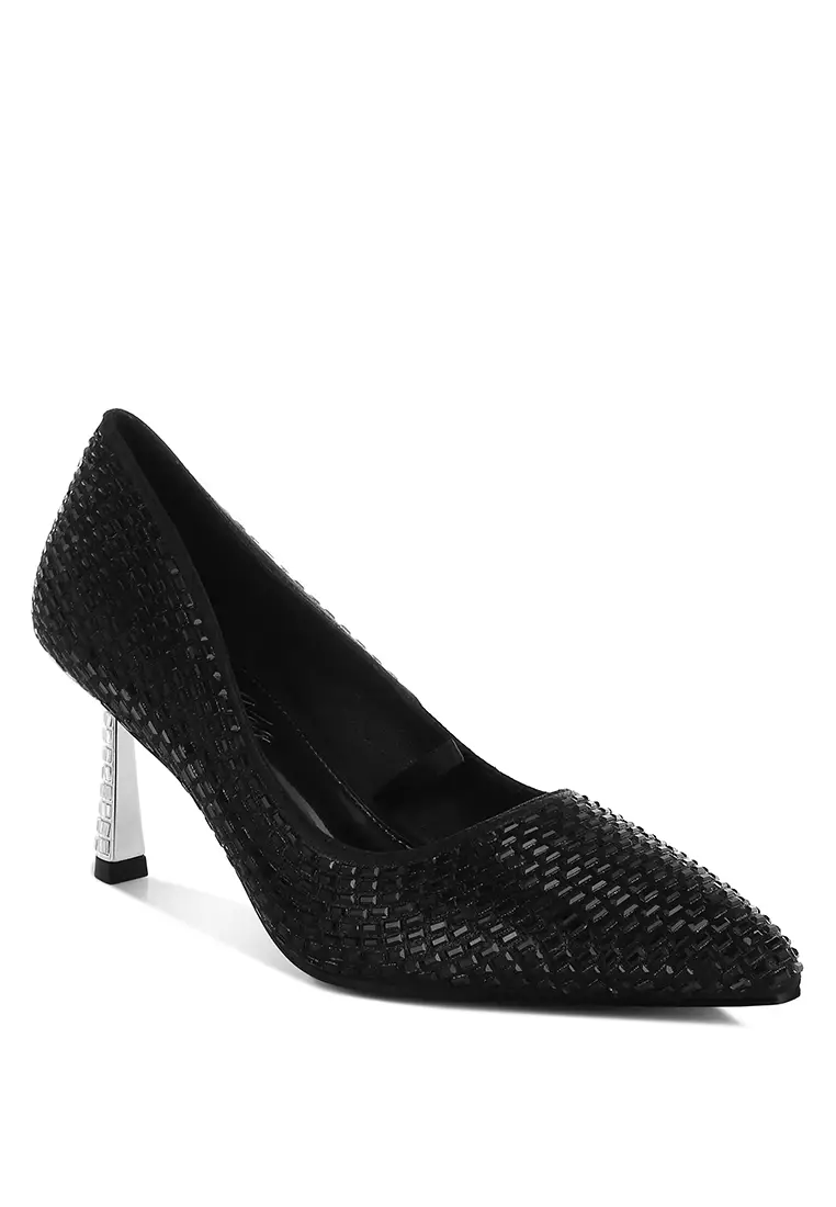 Rhinestones Embellished Pumps in Black