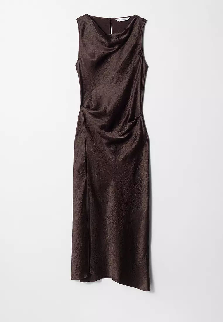 Draped Satin Midi Dress