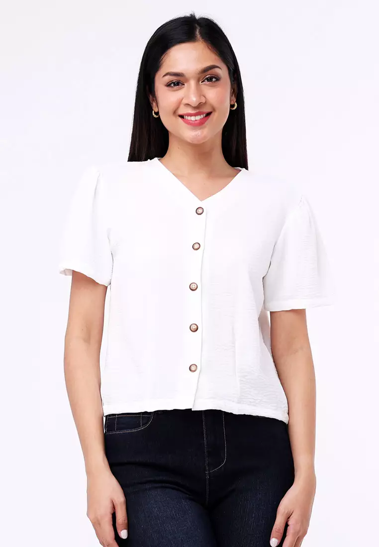 Short Sleeves V-Neck Blouse