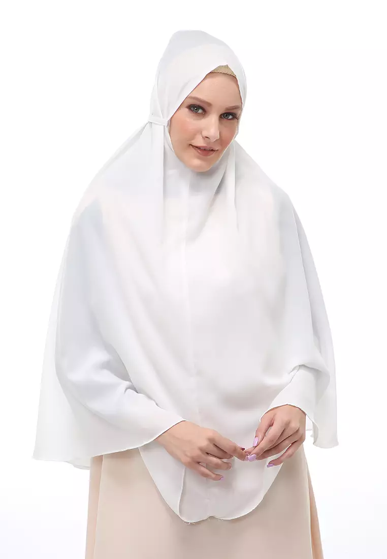 Nindy Jilbab Khimar Bergo Jumbo Motif Polos Relaxed Fit - Broken White