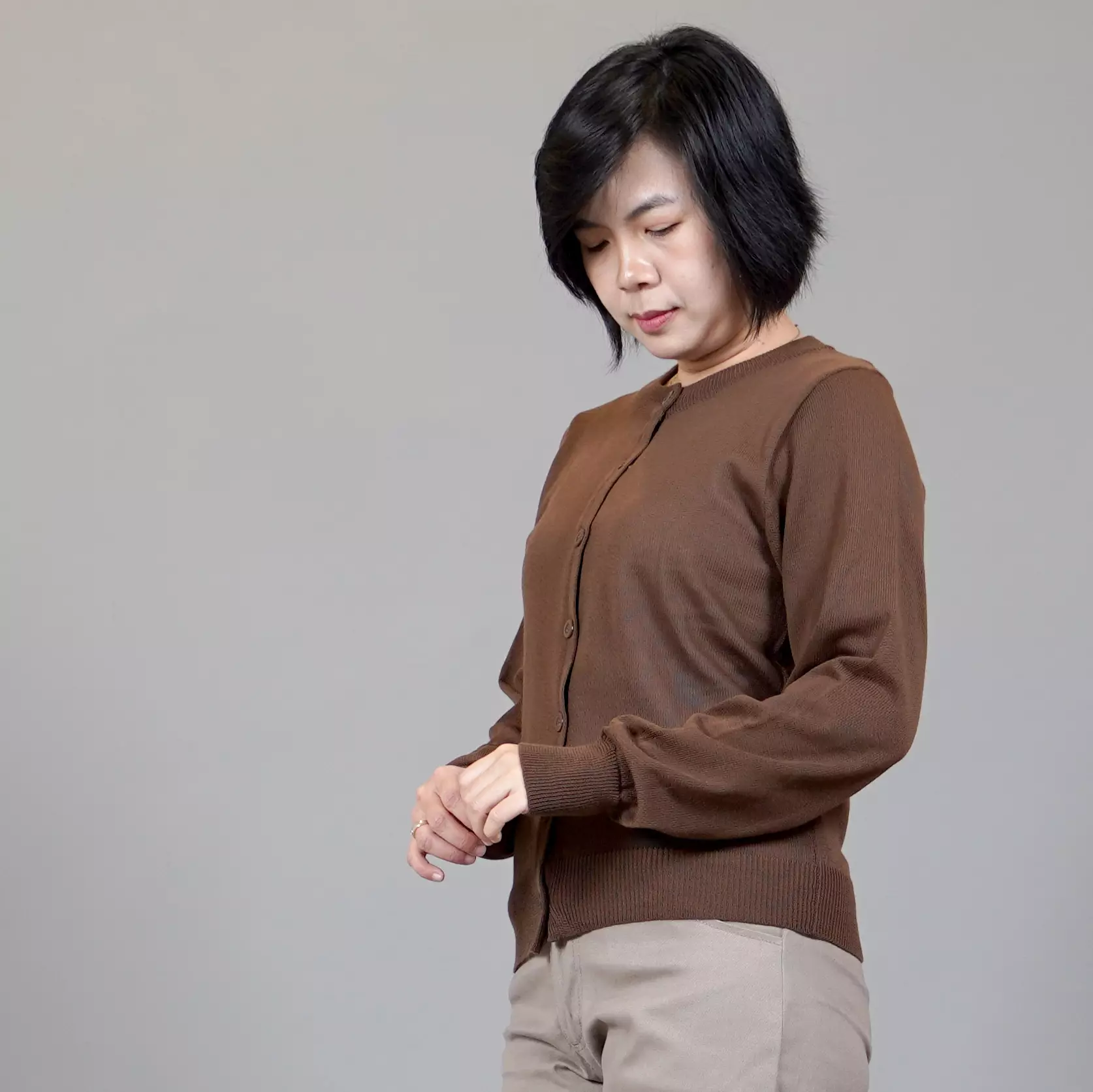  SANDRA Cardigan Wanita O Neck Kardigan Wanita Leher O - BRONZE