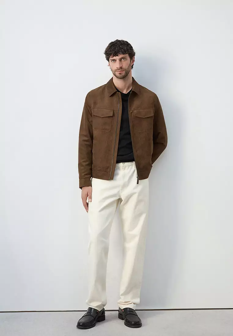 Suede-Effect Jacket with Pockets
