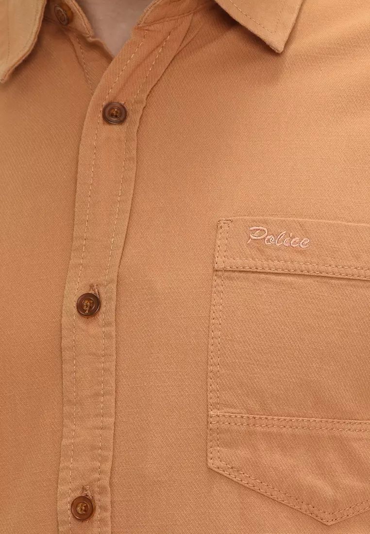 POLICE Kemeja Polos Cotton Orange Muda Regular Fit Pria