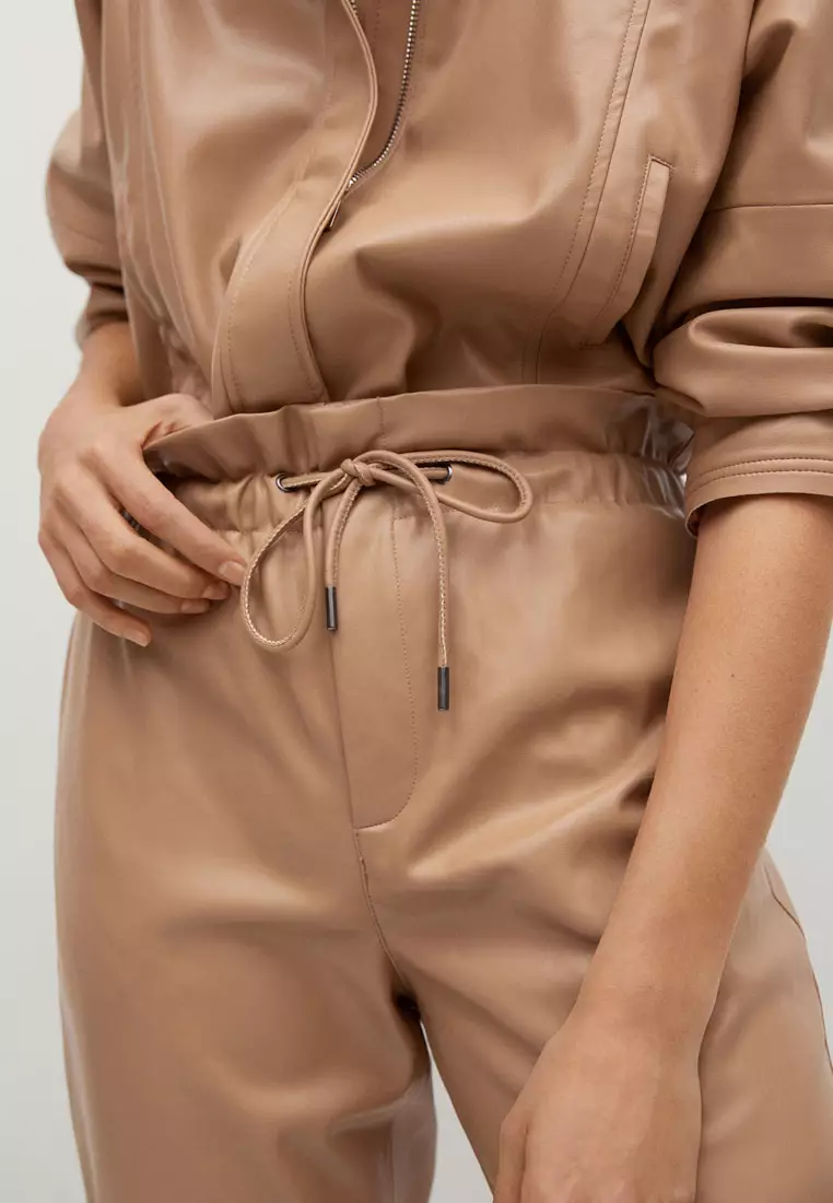Buy Mango Leather-Effect Elastic Waist Trousers 2025 Online