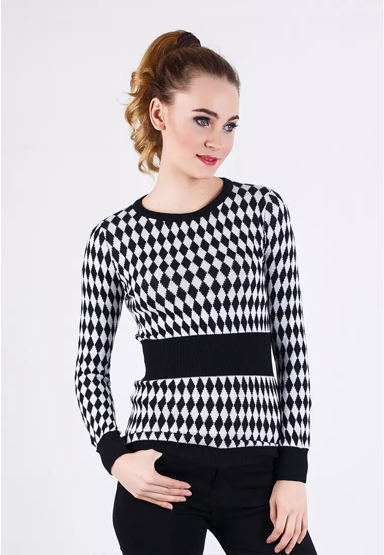 Slim Fit - Ladies T-Shirt - Black/White - Gingham