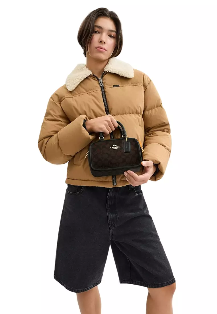 Satchel Crossbody Bag In Signature Canvas - Walnut/Black