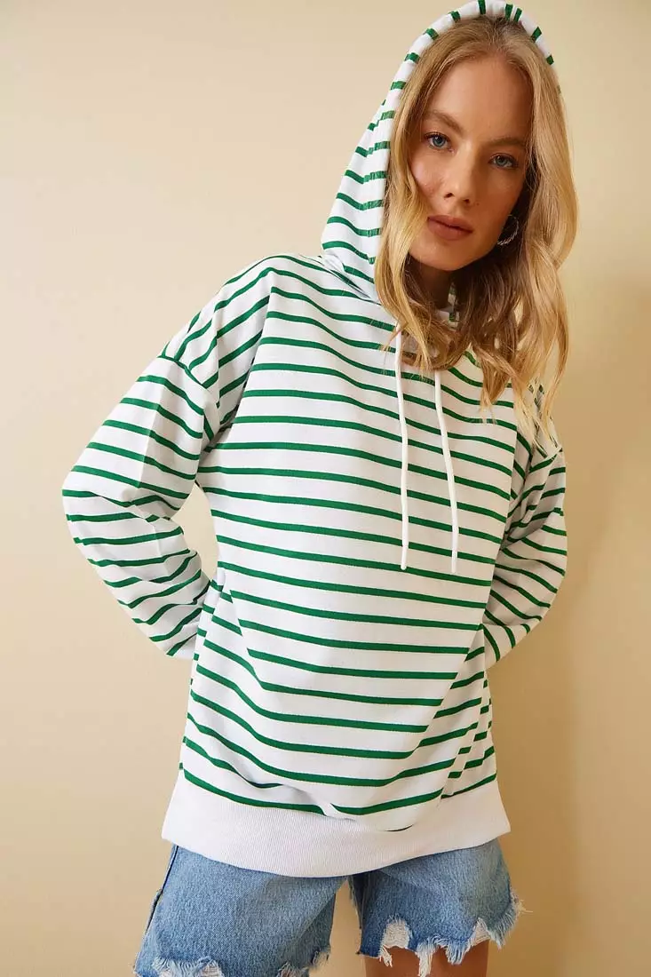 Green and cheap white striped hoodie