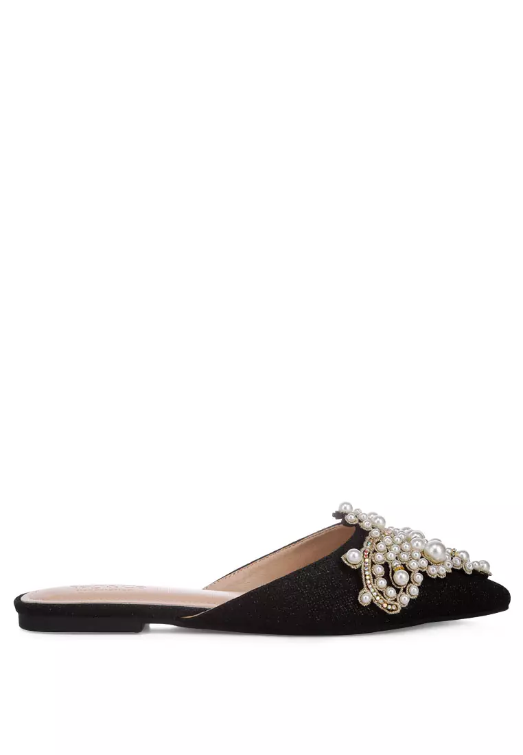 Discount on Rag & Co.  shoes - SKU: Embellished Delicate Pearl Mules In Black