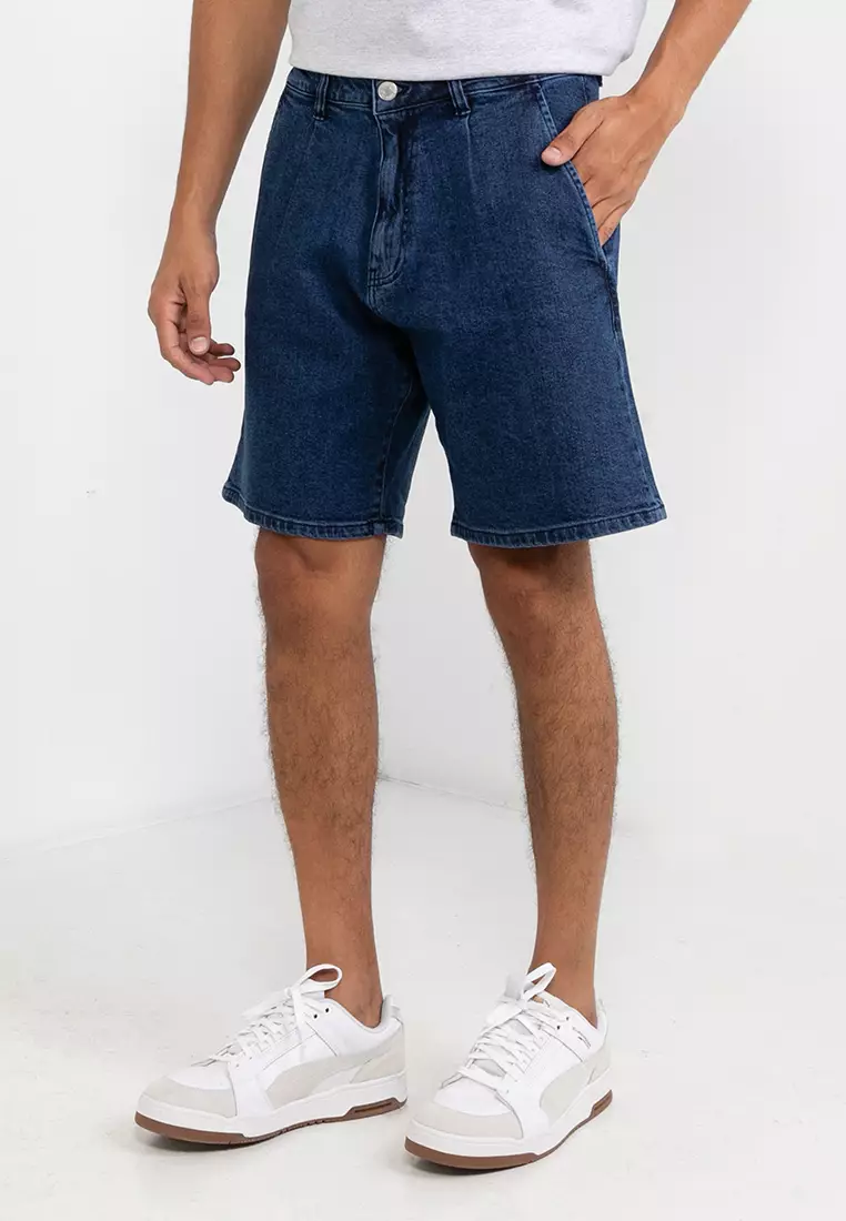 mens dark blue denim shorts