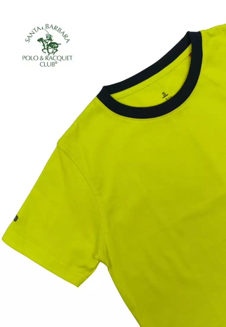 Plain Casual Cotton T-shirt with Embroidery logo on Chest - Yellow