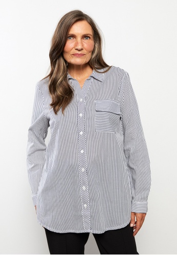 LC WAIKIKI blue Striped Shirt Collar Long Sleeve Cotton Women's Tunic 21345AA9876E10GS_1