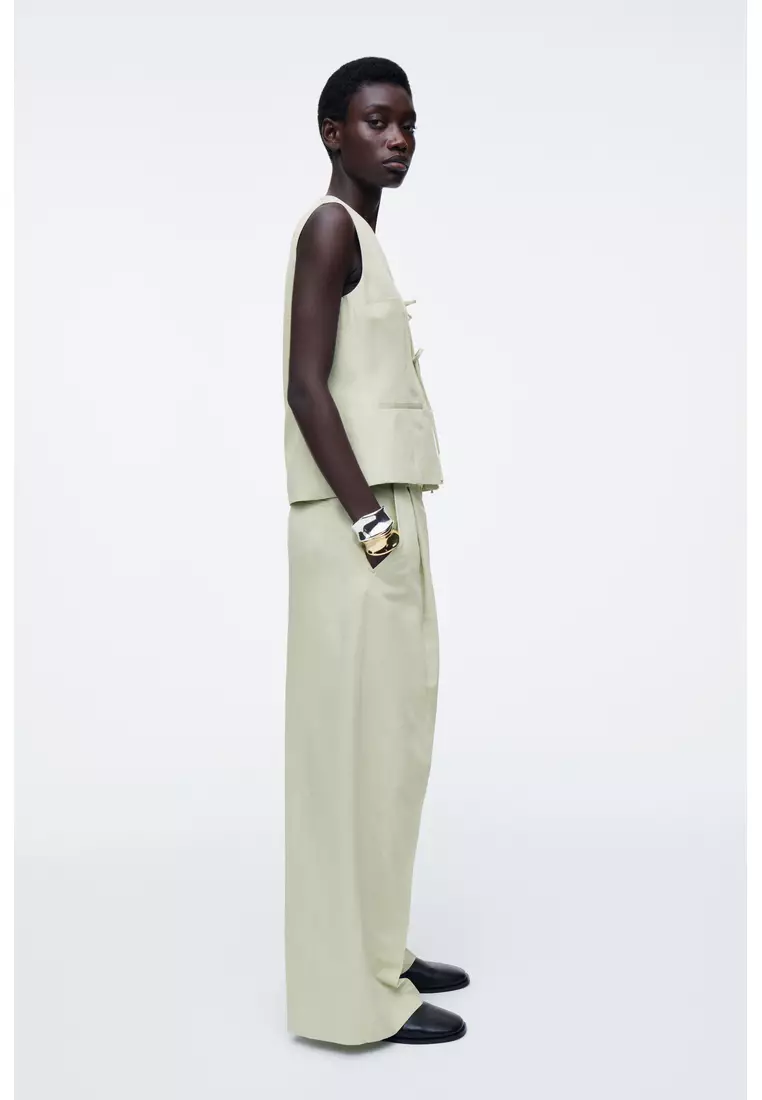 RELAXED LINEN-BLEND WIDE-LEG TROUSERS