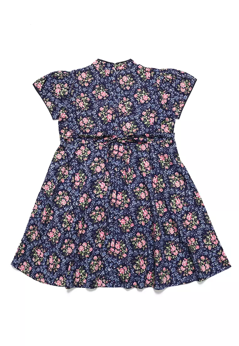 Dress Anak Perempuan Kerah Mandarin Bunga Navy - CUTE