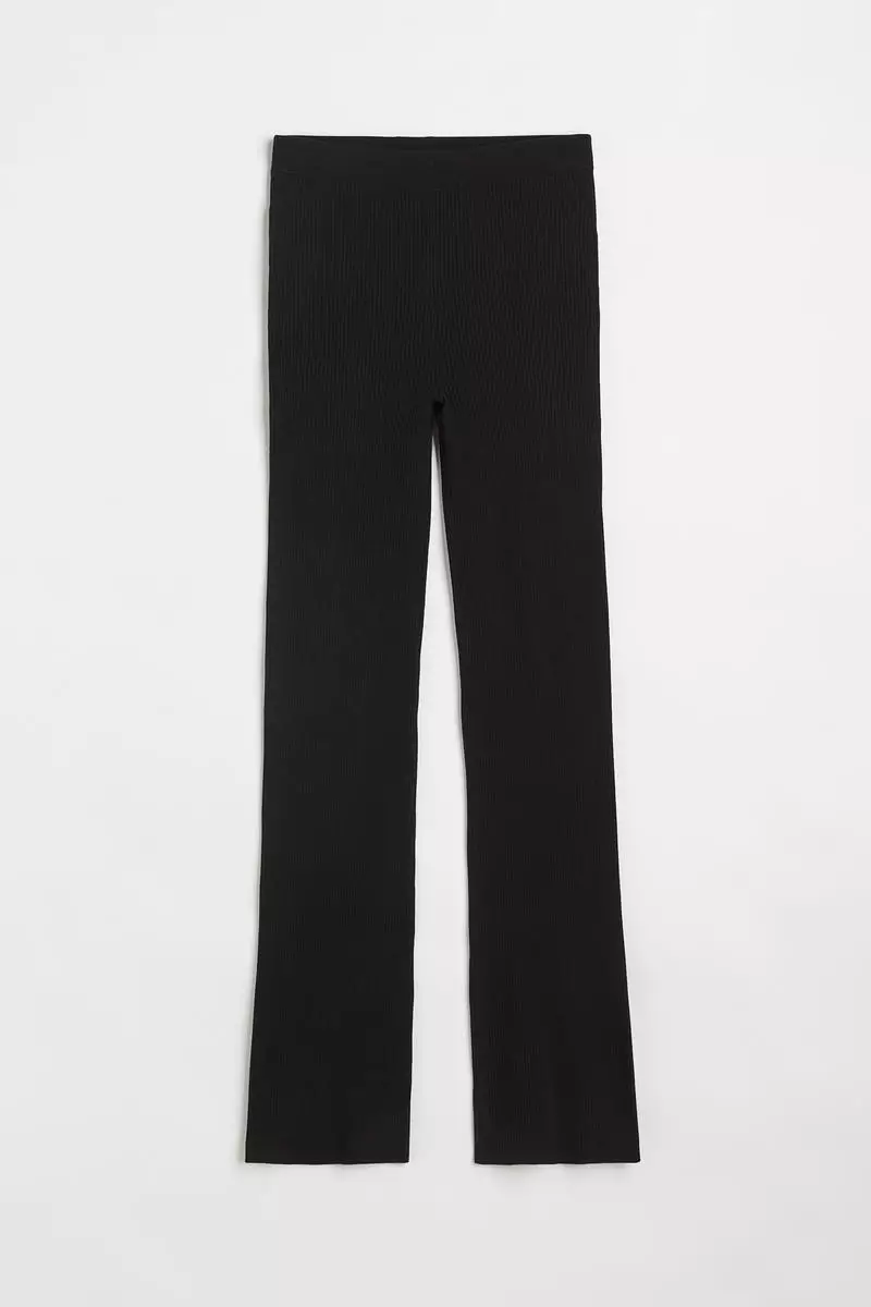 Buy H&M Ribbed flared trousers in Black Dark 2024 Online