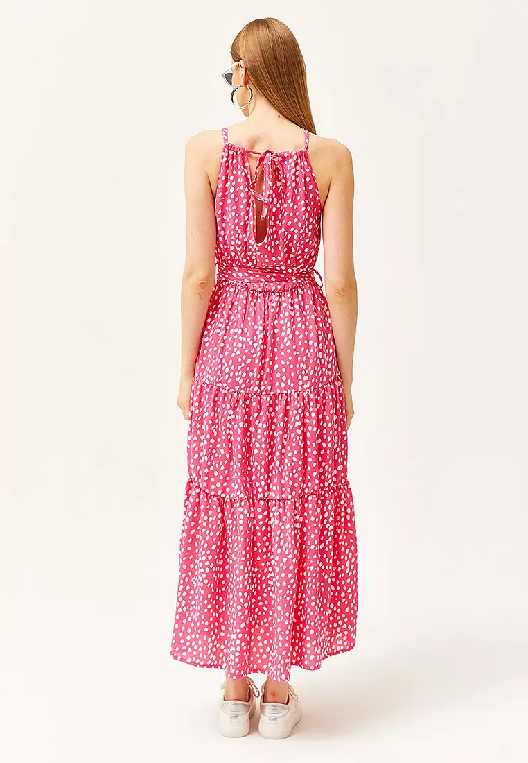 Halter Neck Belted Woven Viscose Dress