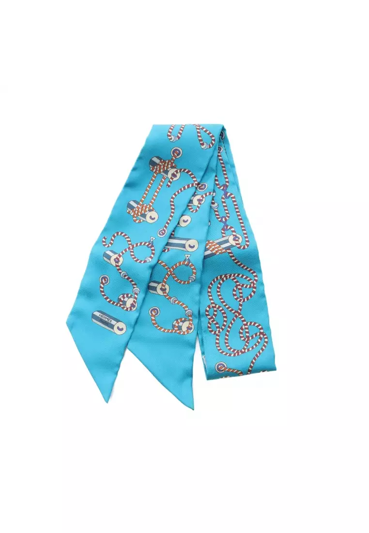 Buy Hermès Pre-loved Hermès twilly Cordages ribbon scarf silk blue