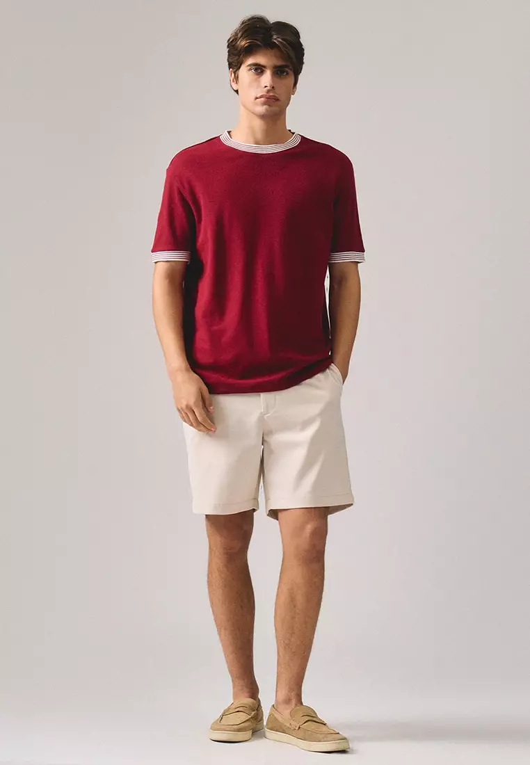 Regular Fit T-Shirt With Multiple Contrast Tipping Detail In Textured Knit