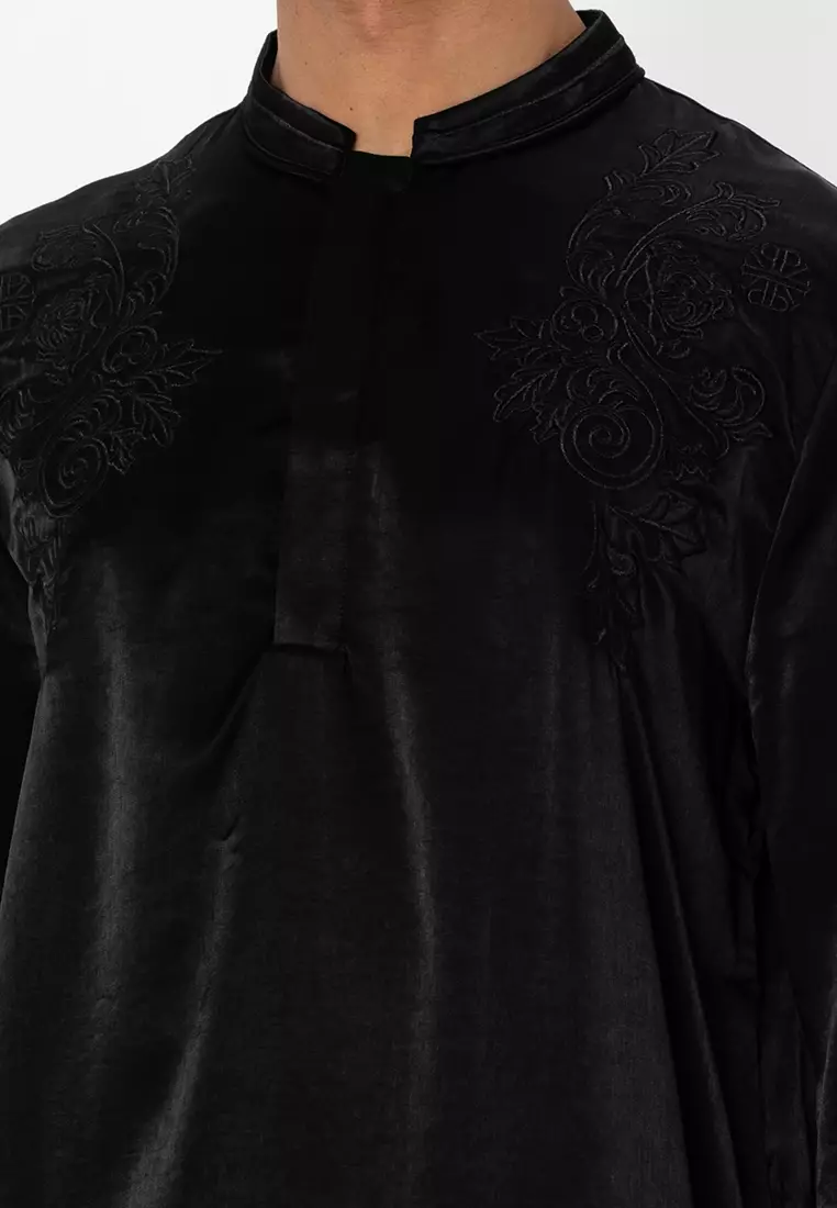 Dhul' Quarter Sleeve Barock Embroidery Cekak Musang Shirt - Tencel Silk