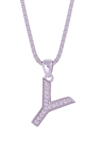 SHANTAL JEWELRY grey and white and silver Cubic Zirconia Silver Alphabet Letter 'Y' Necklace SH814AC35ILKSG_1