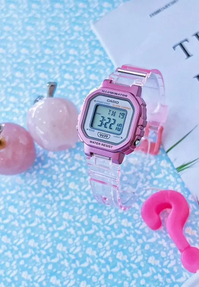 Pop Series LA-20WHS-4A Kids Pink Transparent Resin Band Digital Watch