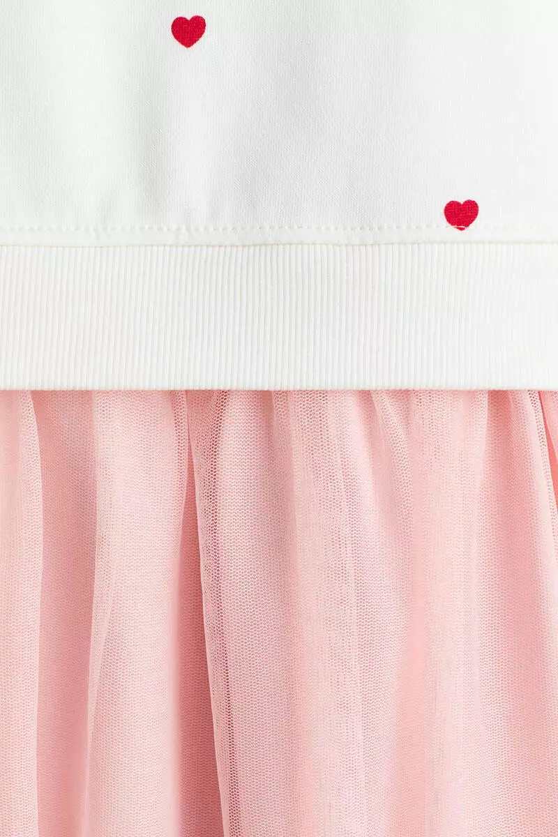 Printed tulle-skirt sweatshirt dress