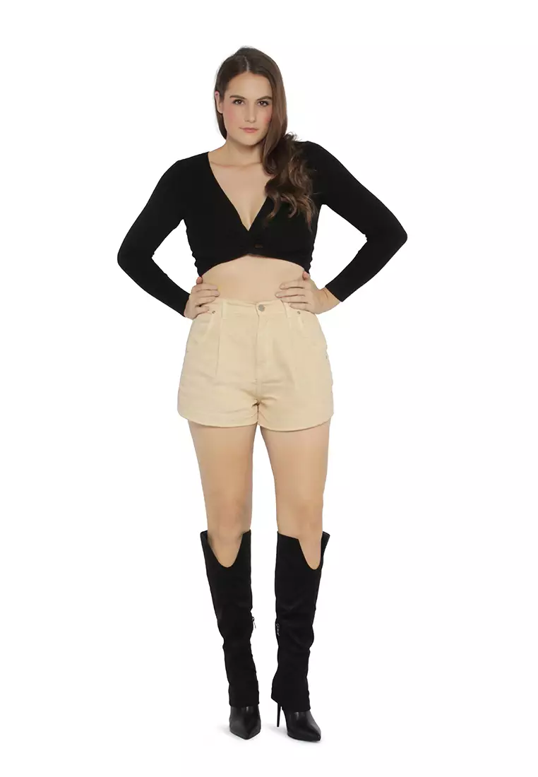 Celana Pendek Denim Mid Rise Latte