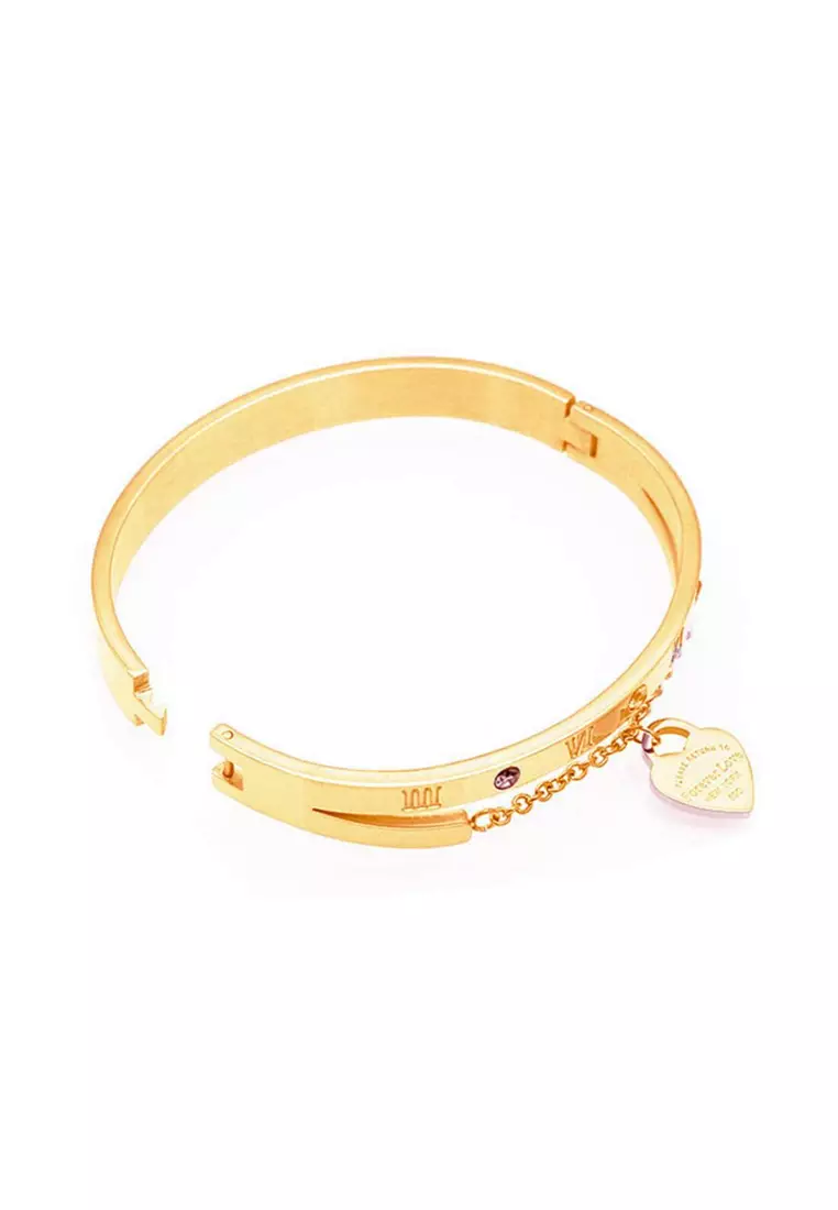 Keira Heart Hinged Pendant Bangle in Gold