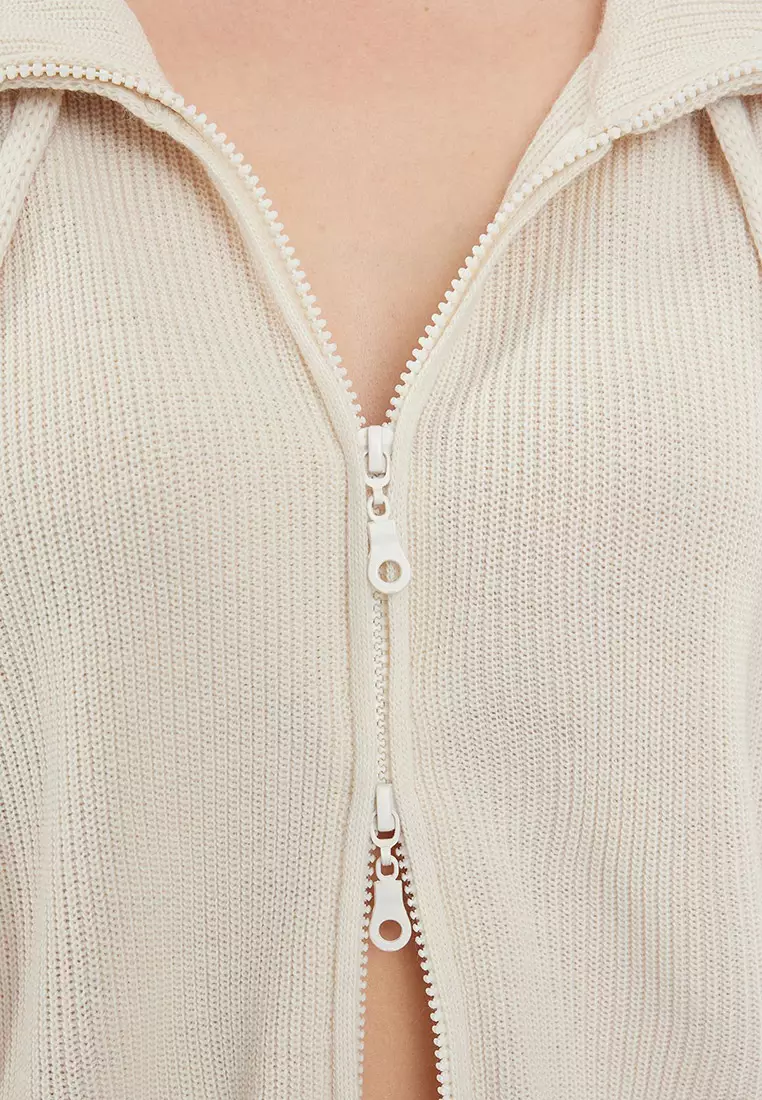 Stone Wide Pattern Zipper Detailed Knitwear Cardigan Twoaw23Hi00189