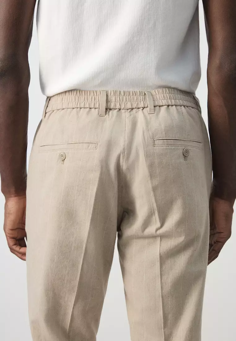 修身剪裁間條長褲